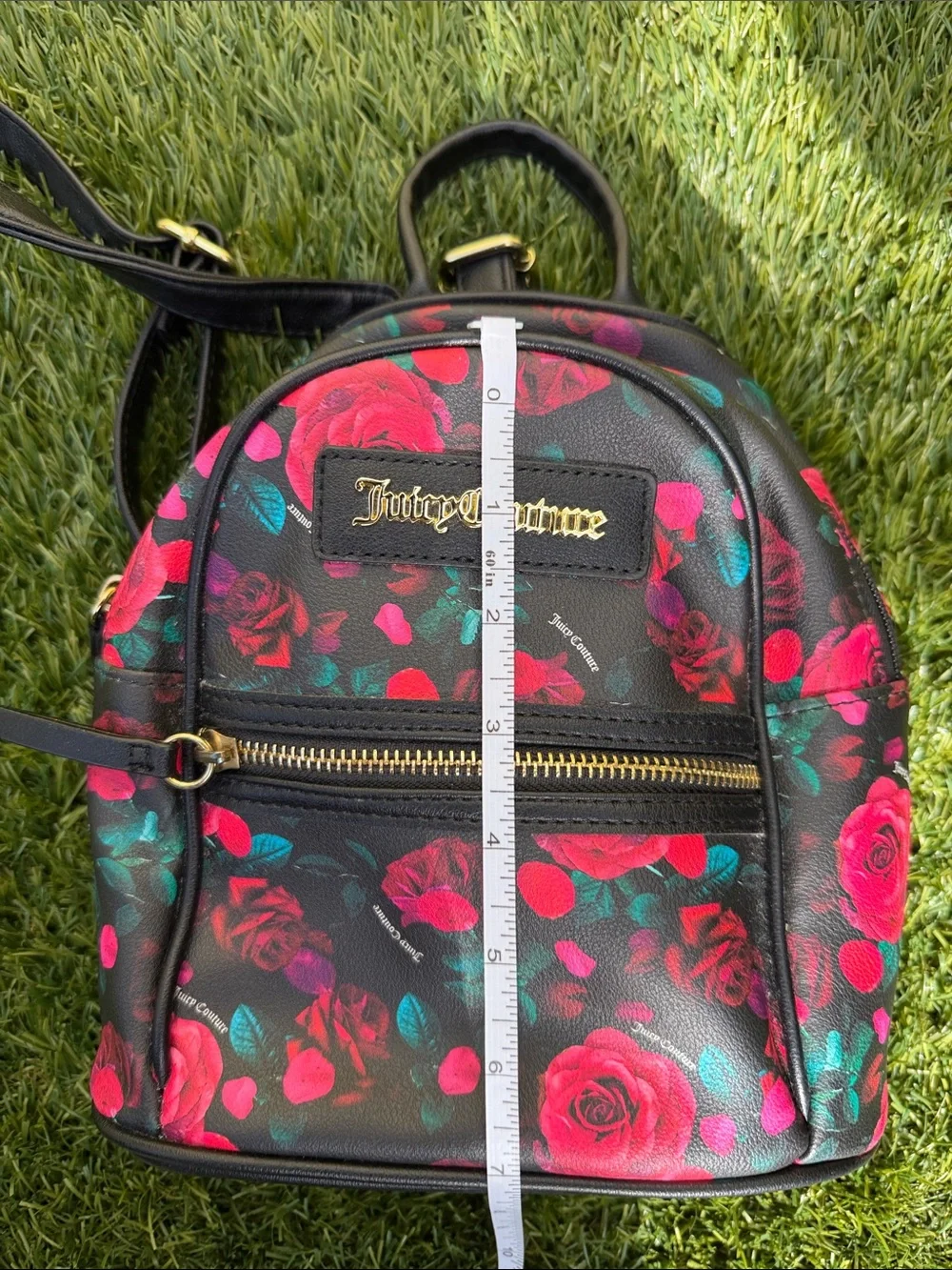 Juicy Couture Black Floral Rose Mini Backpack Y2K Pink Roses Bag Purse OSFA